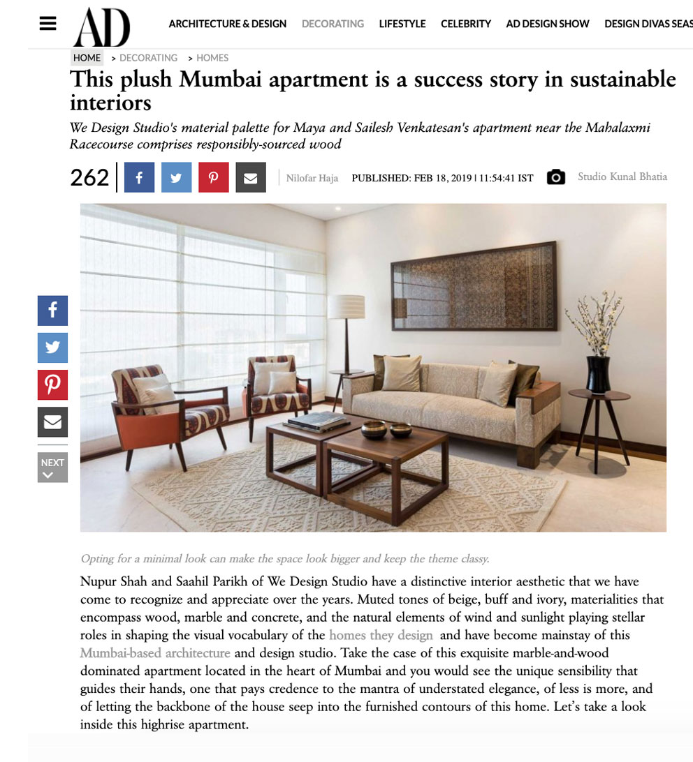 Architectural Digest February 2017 • WE Design Studio • Architects & Interior Designers in India
